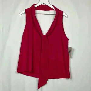 Lucy Love Womens Blouse Pink L Sleeveless Button Down Back Sash Vneck Pretty New